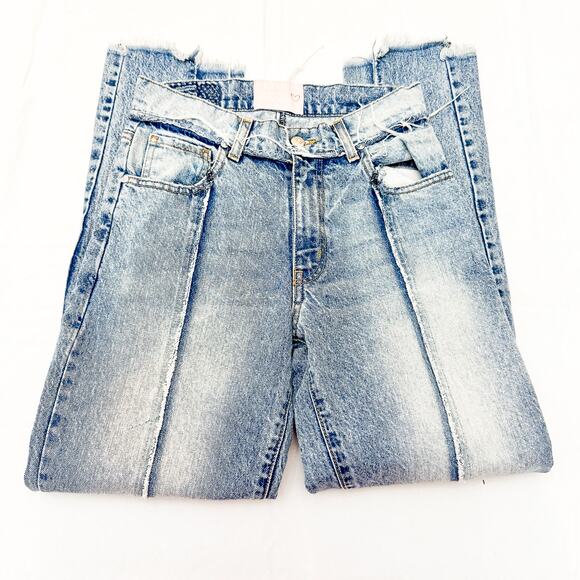 Revice Seamed Straight Leg Raw Hem Acid Wash Denim Jeans Size 27 - Picture 4 of 8